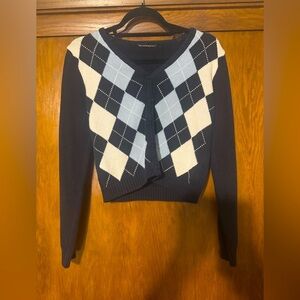 Brandy Melville John White Elizabeth Sweater Argyle Cardigan Cropped Sweater Sm.